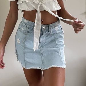 Light Wash Ripped Denim Mini Skirt